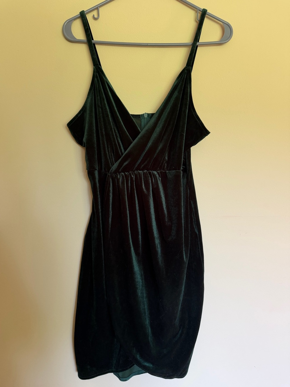 SHEIN Dark Green Velvet Wrap Mini Dress